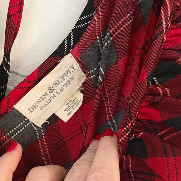 Ralph Lauren Denim & Supply Y2K Babydoll tank top Plaid Red Ruffled Grungy sz M - Picture 10 of 15